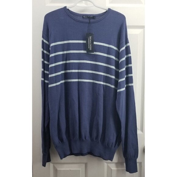 Woolovers Blue Striped Cotton Cashmere Sweater Mens XL - Picture 1 of 8